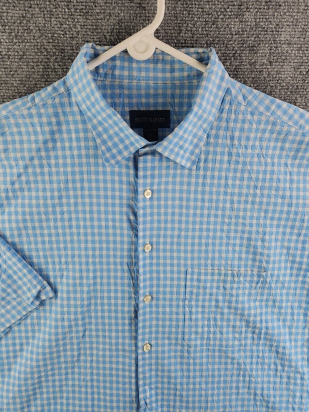 Scott Barber Men Adult XXL Blue Check Short Sleeve Button Up Shirt 100% Cotton